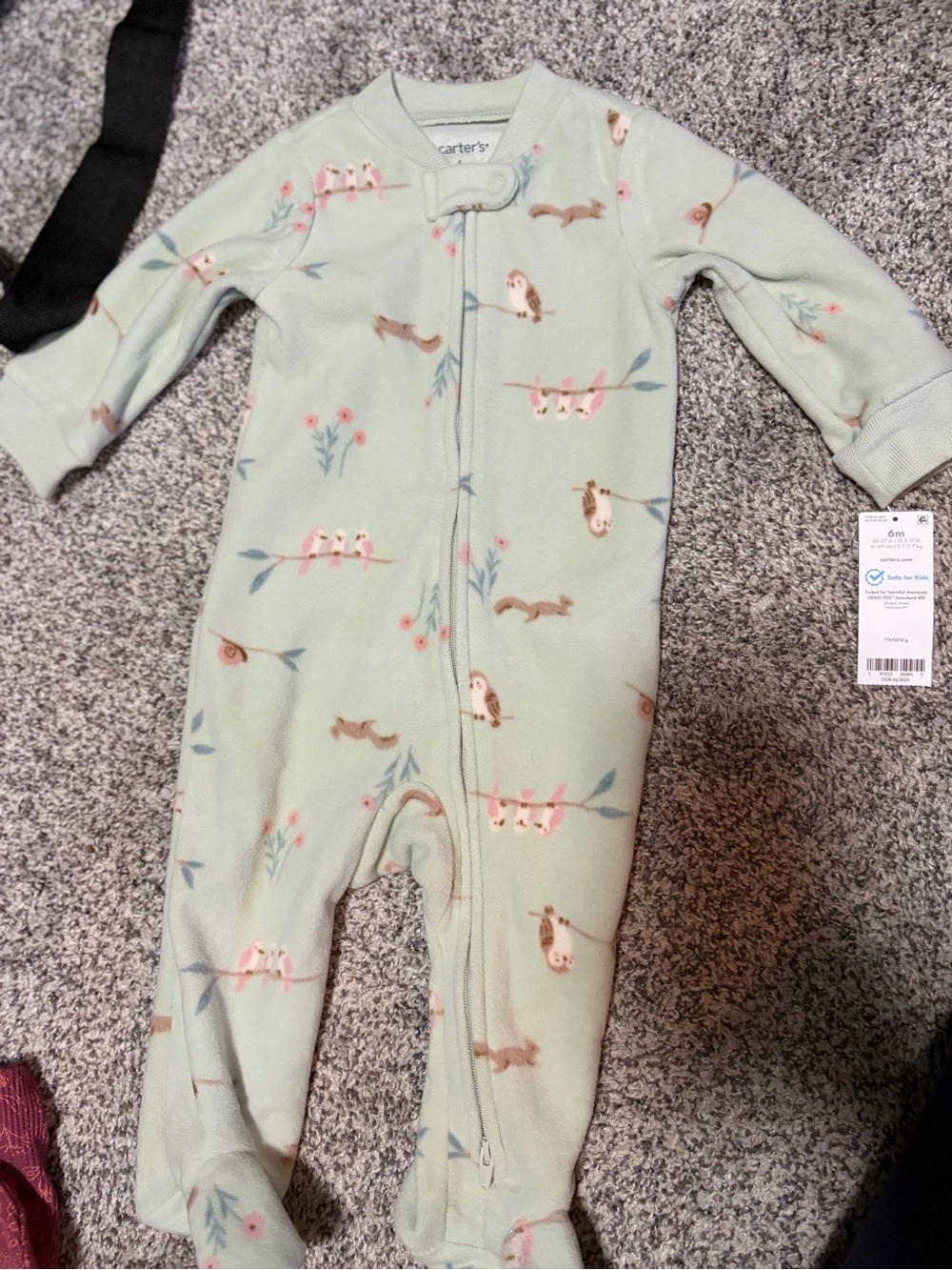 Carter's Mint Green Footed Baby One-Piece with Woodland Print